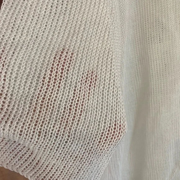 White Knit V-Neck Sweater, 100% Organic Linen - Picture 3 of 6